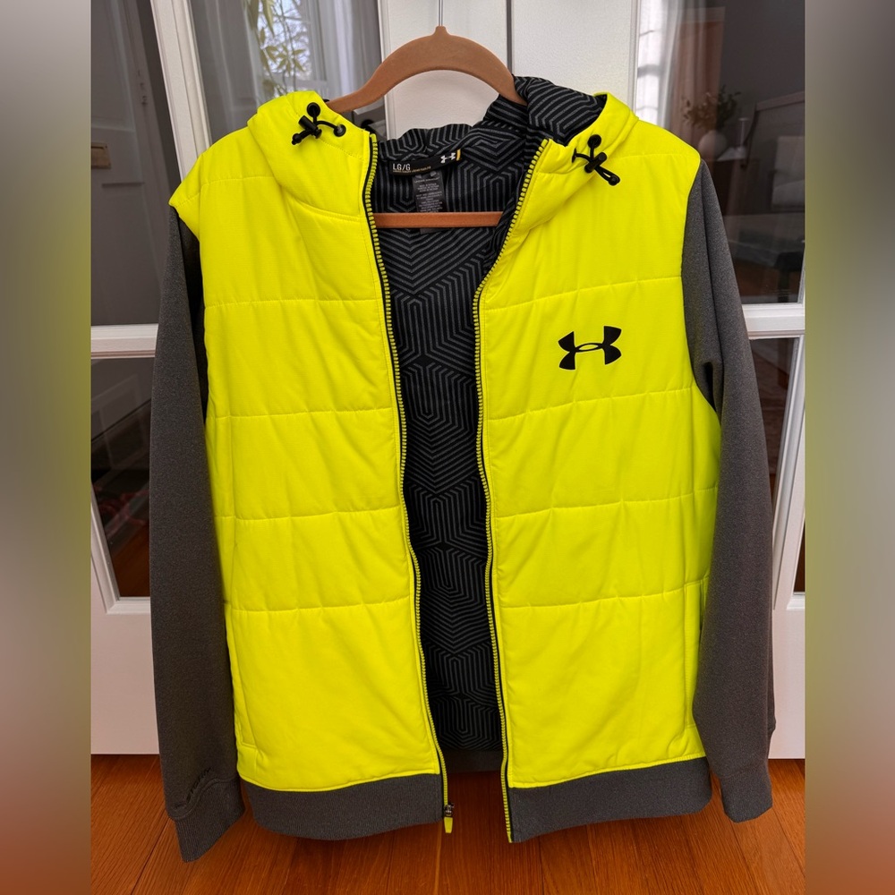 Under Armour ColdGear Infrared Hybrid Hooded Jacket — Yellow/Gray, Men’s Size L